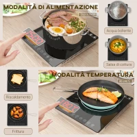 HOMCOM Piastra a Induzione a Potenza e Temperatura Regolabile con Pannello Touch, in Plastica e Vetro, 31x27x4.2 cm, Nero(m-7)