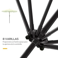 Outsunny Parasol de Jardín de Aluminio Ø266x248,5 cm con Ángulo Ajustable Protección UV50+ Techo de Ventilación y Manivela Beige(m-7)