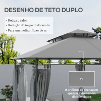 Outsunny Pérgola de Jardim 397x297x265 cm Pérgola de Exterior com Teto Duplo Paredes Laterais Resistente a Água Cinza Escuro(m-4)