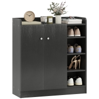 HOMCOM Armadio Scarpiera Salvaspazio Regolabile, Scarpiera Moderna in Legno per 12 Paia di Scarpe con 4 Ripiani Aperti, 83x30x90 cm, Nero