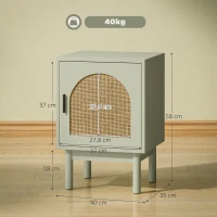HOMCOM Mesilla de Noche con Puerta de Ratán Estante Ajustable y Patas de Madera Estilo Bohemio 40x35x58 cm Verde Claro(m-3)