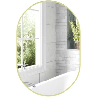 HOMCOM Specchio da Bagno Ovale 60x90 cm, Specchio Decorativo da Parete con Cornice in Alluminio per Soggiorno Orizzontale o Verticale Dorato(m-5)