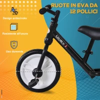 HOMCOM Bici Senza Pedali per Bambini da 2-5 Anni con Sellino Regolabile, Ruote Ausiliarie e Pedali, Nero(m-7)