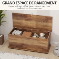 HOMCOM Coffre de rangement, banc de rangement avec couvercle rabattable et charnières de sécurité, 100 x 40 x 40 cm, marron(m-4)