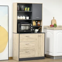 HOMCOM Buffet de cuisine armoire de cuisine multi-rangements 2 portes 3 tiroirs 3 étagères + grand plateau 90L x 39l x 169H cm bicolore chêne clair gris(m-10)