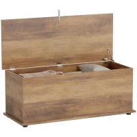 HOMCOM Cassapanca con Coperchio Ribaltabile e Chiusure di Sicurezza, 100 x 40 x 40 cm, Marrone(m-5)