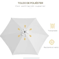 Outsunny Sombrilla para Jardín de Aluminio Ø260x235 cm Parasol de Jardín Reclinable con Manivela y 6 Varillas de Metal para Terraza Exterior Balcón Crema(m-6)