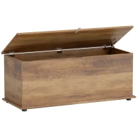 HOMCOM Coffre de rangement, banc de rangement avec couvercle rabattable et charnières de sécurité, 100 x 40 x 40 cm, marron(m-10)