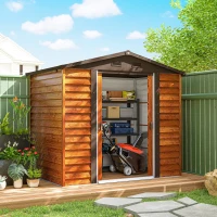 Outsunny Tuinschuur, gereedschapsschuur, tuinhuis met ramen, weerbestendig, houtlook, staal, 152 x 235,7 x 208,7 cm, Bruin(m-10)