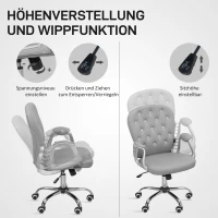 Vinsetto Bürostuhl, Ergonomisch Schreibtischstuhl mit Armlehne, Gepolsterter Rückenlehne Hellgrau(m-4)
