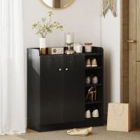 HOMCOM Shoe Storage Cabinet with Adjustable Shelves - Black(m-2)