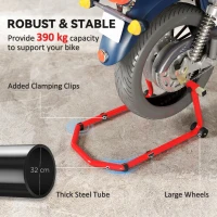 HOMCOM Motorcycle Stand, Front/Rear Paddock Stand, with 390 kg Weight Capacity, Red(m-5)