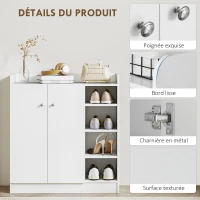 HOMCOM Meuble de rangement à chaussures pour entrée 12 paires - armoire à chaussures avec 4 compartiments ouverts et placard double porte - étagère réglable - 83L x 30l x 90H cm - blanc(m-6)