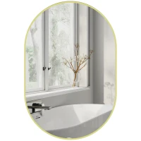 HOMCOM Specchio da Bagno Ovale 60x90 cm, Specchio Decorativo da Parete con Cornice in Alluminio per Soggiorno Orizzontale o Verticale Dorato(m-1)