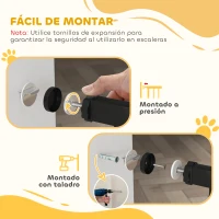 PawHut Barrera para Mascotas con 2 Extensiones Montaje a Presión Doble Bloqueo para Puerta Pasillo Escalera 75-115x76 cm Negro(m-6)