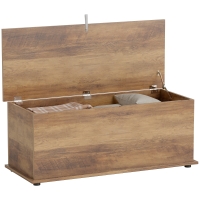 HOMCOM Coffre de rangement, banc de rangement avec couvercle rabattable et charnières de sécurité, 100 x 40 x 40 cm, marron