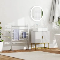 kleankin Miroir rond lumineux LED de salle de bain Ø 60 cm mural avec éclairage 3 couleurs interrupteur tactile 29W blanc argent(m-11)