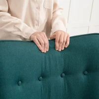 HOMCOM Poltrona con Poggiapiedi, Schienale Alto Trapuntato, Gambe in Legno e Rivestimento in Lino, Verde Scuro(m-4)