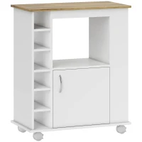 HOMCOM Móvel Auxiliar de Cozinha com Rodas com Porta Compartimentos de Armazenamento de Estilo Moderno 75x39,5x88cm Branco e Carvalho(m-1)