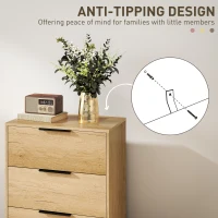 HOMCOM Comodă 4 Sertare din PAL și Metal 62x35x105 cm Maro Deschis(m-6)