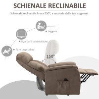 HOMCOM Poltrona Alzapersona Reclinabile 150° max con Telecomando e Poggiapiedi, 75x93x110 cm, Marrone(m-5)