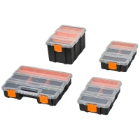 DURHAND 4PCS Werkzeugaufbewahrung Box Multifunktionales Werkzeugbox Sortierkasten Kleinteilemagazin Teile Kunststoff Orange+Schwarz 28,7 x 22,5 x 5,5 cm(m-12)