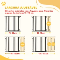 PawHut Barreira de Segurança para Cães Extensível para Escadas e Portas 75-115 cm com 2 Extensões e 10-20 cm Altura 76 cm Preto(m-4)