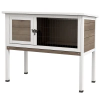 PawHut Wooden Guinea Pig Hutch, Small Animal Cage with Slide-out Tray, Openable Asphalt Roof, 84 x 43 x 70cm, Brown(m-10)