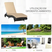 Outsunny Espreguiçadeira de Vime Reclinável Espreguiçadeira de Jardim com 2 Rodas Encosto Ajustável em 5 Posições 207x70x70 cm Preto(m-7)
