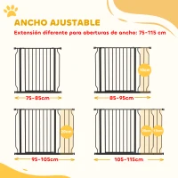 PawHut Barrera para Mascotas con 2 Extensiones Montaje a Presión Doble Bloqueo para Puerta Pasillo Escalera 75-115x76 cm Negro(m-4)