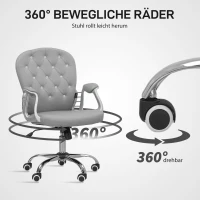 Vinsetto Bürostuhl, Ergonomisch Schreibtischstuhl mit Armlehne, Gepolsterter Rückenlehne Hellgrau(m-5)