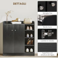 HOMCOM Armadio Scarpiera Salvaspazio Regolabile, Scarpiera Moderna in Legno per 12 Paia di Scarpe con 4 Ripiani Aperti, 83x30x90 cm, Nero(m-6)