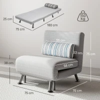 HOMCOM Fauteuil convertible 3 en 1 chauffeuse lit 1 place avec coussin gris(m-3)