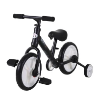 HOMCOM Bici Senza Pedali per Bambini da 2-5 Anni con Sellino Regolabile, Ruote Ausiliarie e Pedali, Nero(m-10)