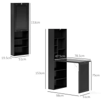 HOMCOM Scrivania Moderna Pieghevole con Libreria e Lavagna, in Legno e Metallo, 98x51x153 cm, Nero(m-3)