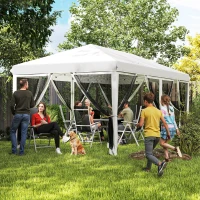 Outsunny Carpa Plegable Pop-Up Gazebo 6x3 m con 6 Paredes Laterales de Malla Anti-UV y Bolsa de Transporte Crema(m-2)