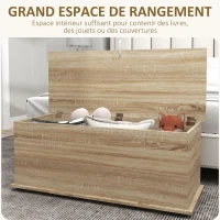HOMCOM Coffre de rangement, banc de rangement avec couvercle rabattable et charnières de sécurité, 100 x 40 x 40 cm, naturel(m-4)
