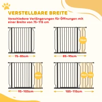 PawHut Hunde-Absperrgitter, Klemmmontage, verstellbare Länge, Stahl/ABS, 75-115 x 76cm, Schwarz(m-4)