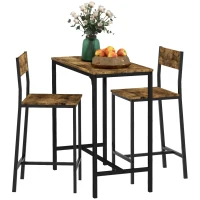 HOMCOM 3-delig Barset, Statafel, 2 Hoge Krukken, MDF, Metalen Frame, Waterafstotend, Bruin(m-11)