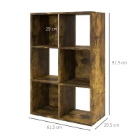 HOMCOM Libreria a Cubi con 6 Ripiani Portaoggetti in Legno dal Design Rustico, 61.5x29.5x91.5 cm, Marrone(m-3)