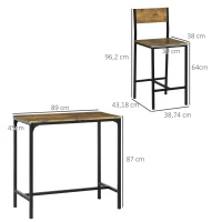 HOMCOM 3-delig Barset, Statafel, 2 Hoge Krukken, MDF, Metalen Frame, Waterafstotend, Bruin(m-3)