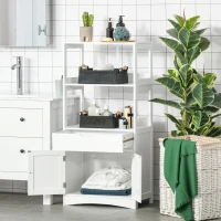 kleankin Meuble de Rangement Salle de Bain - 2 Portes, tiroir, 3 étagères - dim. 60L x 33l x 122H cm - MDF Blanc(m-12)