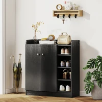 HOMCOM Armadio Scarpiera Salvaspazio Regolabile, Scarpiera Moderna in Legno per 12 Paia di Scarpe con 4 Ripiani Aperti, 83x30x90 cm, Nero(m-7)