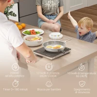 HOMCOM Piastra a Induzione a Potenza e Temperatura Regolabile con Pannello Touch, in Plastica e Vetro, 31x27x4.2 cm, Nero(m-4)