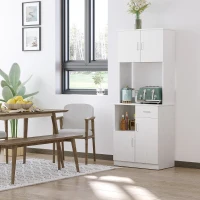 HOMCOM Buffet de cuisine armoire de cuisine multi-rangements 4 portes 1 tiroirs étagère + grand plateau 71 x 41 x 178 cm MDF blanc(m-9)