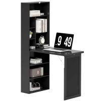 HOMCOM Moderner klappbarer Schreibtisch mit Regal und Tafel, aus Holz und Metall, 98x51x153 cm, Schwarz(m-5)