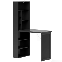 HOMCOM Escritorio Moderno Plegable con Librería y Pizarra, en MDF y Metal, 98x51x153 cm, Negro