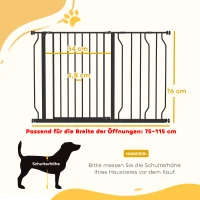 PawHut Hunde-Absperrgitter, Klemmmontage, verstellbare Länge, Stahl/ABS, 75-115 x 76cm, Schwarz(m-3)