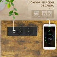 HOMCOM Mesa de Entrada de 2 Niveles con Estación de Carga 2 USB y Marco de Acero Mueble de Recibidor 100x24x75cm Marrón Rústico(m-7)