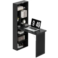 HOMCOM Moderner klappbarer Schreibtisch mit Regal und Tafel, aus Holz und Metall, 98x51x153 cm, Schwarz(m-1)